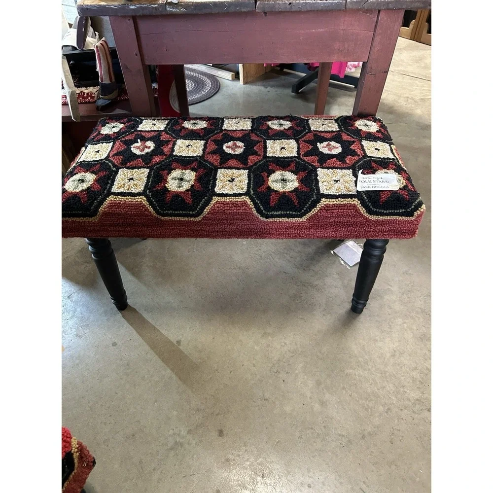 PRIMITIVE  COUNTRY HOOKED STAR DECORATIVE BENCH By PARK DESIGNS Folk Art